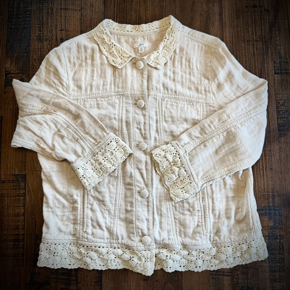 Dreamy Boho J. Jill Cream Lace-Trim Jacket | Size S - Picture 1 of 5